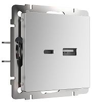 Розетка USB тип A+С без рамки Werkel 2-м. серебряный глянцевый картинка